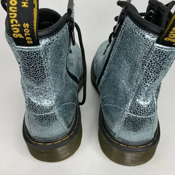 Dr‎ Martens 1460 Boots Juniors 4 Blue Silver Glitter Combat - Picture 5 of 9